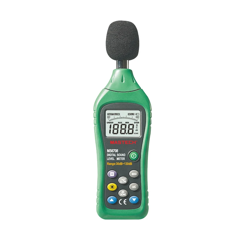 

MASTECH MS6708 Handheld Industrial Digital Sound Level Meter Decibel Tester 30~130dB Analog Bar Display Back Light