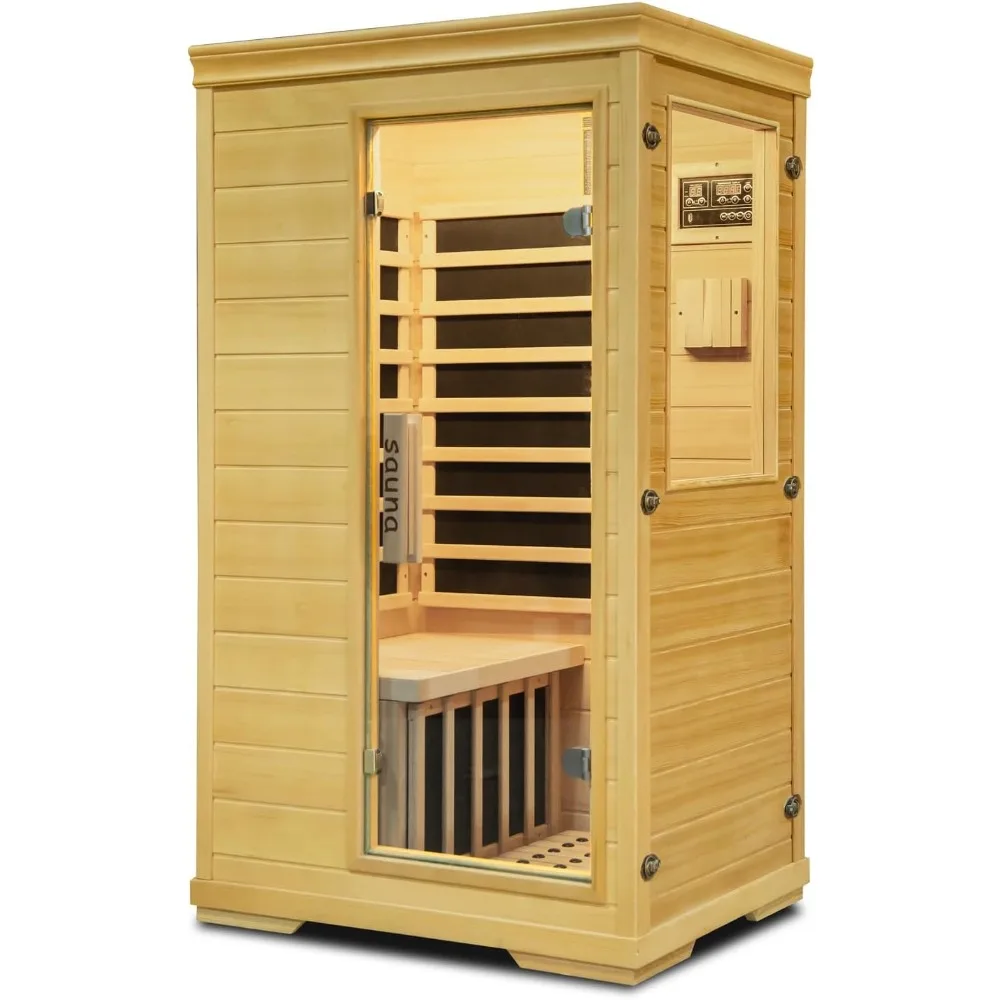 Far Infrared Sauna,1 Person Indoor Side-Opening Home Sauna Canadian Hemlock Wood Dry Sauna 1050W Carbon Heating Panels Infrared