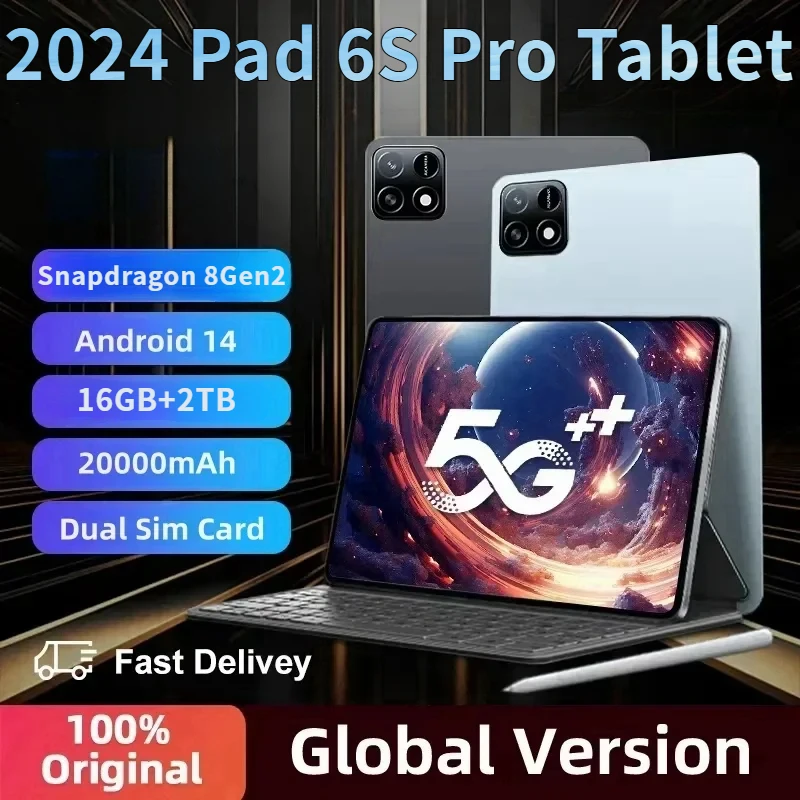 

2024 Original Pad 6S Pro Tablet PC Android14 Snapdragon8 gen2 11Inch HD 16GB+1TB 20000mAh 5G Dual SIM Bluetooth WiFi GPS Tablet