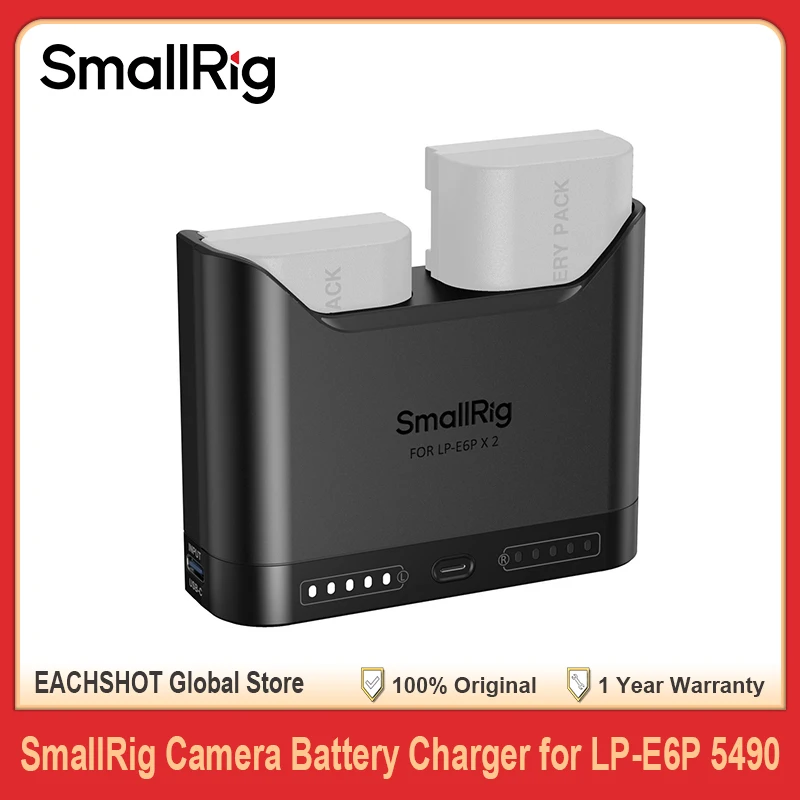 Smallrig LP-E6P LP-E6NH LP-E6N LP-E6 2h Carregador de bateria de câmera de slot duplo para Canon EOS R6 Mark III R5 Mark II R7 5D Mark II