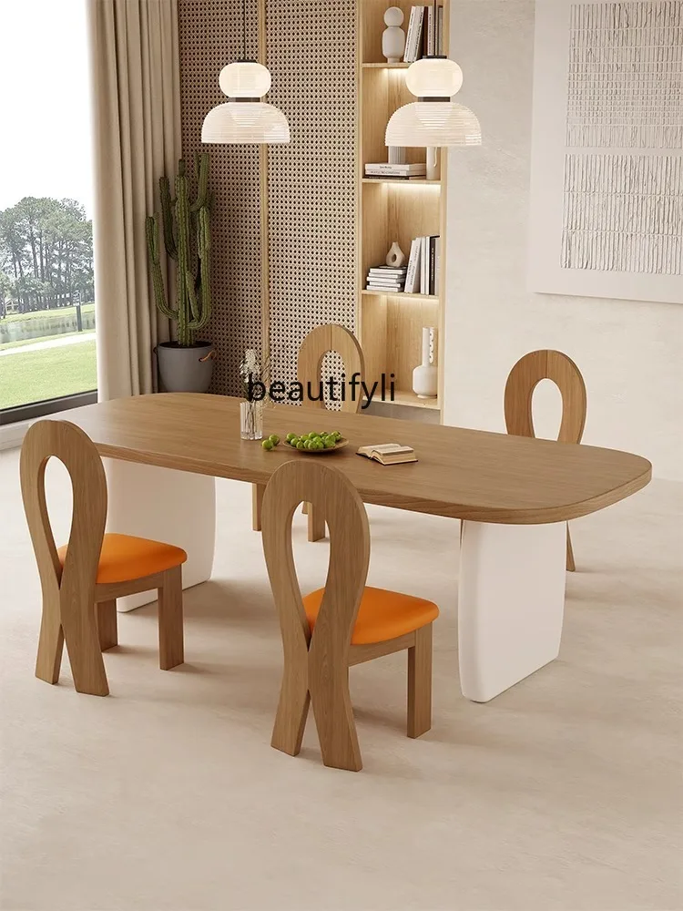 Cream Style Solid Wood Dining Tables and Chairs Set Modern Restaurant Small Apartment Home Desk Negotiation Log