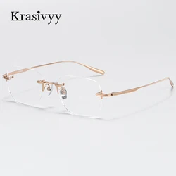 Krasivyy Titanium Rimless Glasses Frame Men Square Ultralight Luxury Prescription Eyeglasses Women Brand Quality Optical Eyewear