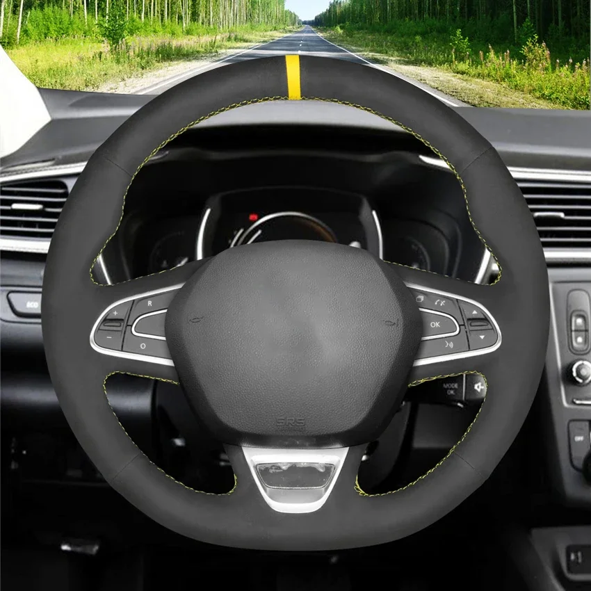 LQTENLEO Black Suede Car Steering Wheel Cover For Renault Kadjar 2015 2016 2017 2018 2019 Megane 2015-2019 Talisman 2015-2019