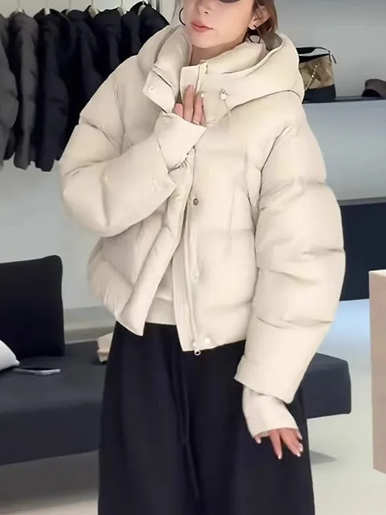 

Новая женская утепленная зимняя куртка с капюшоном в корейском стиле, на белом утином пуху, теплая, короткая, объемного кроя, на молнии