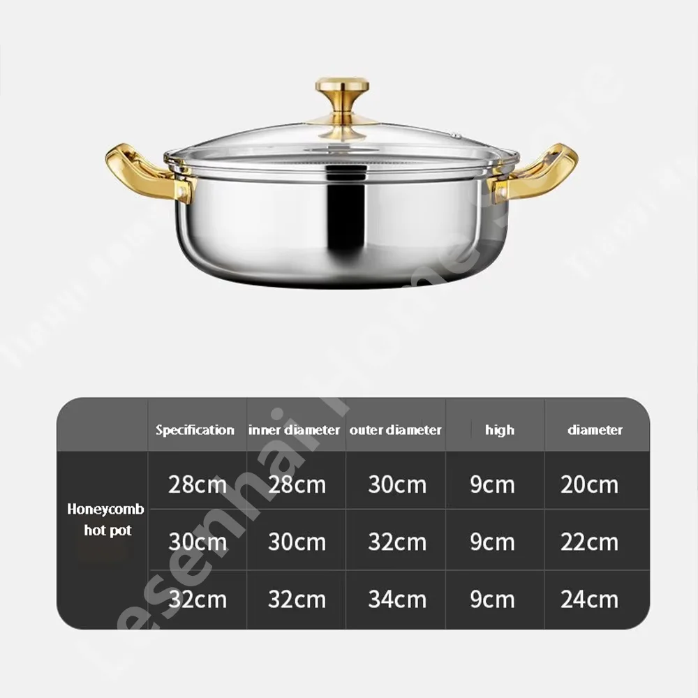 30cm Stainless Steel Soup Pot Wok Non-stick Honeycomb with lid Household Frying Pan Induction Cooker Gas Stove Universal Hot Pot