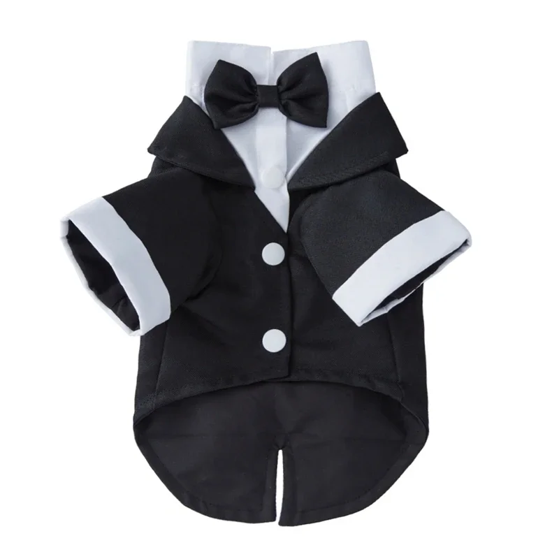 Pet Dog Clothes Formal Wedding Black Shirt Tailcoats With Bow Tie Costume Fashion Party Tuxedo Halloween Dress for Dog