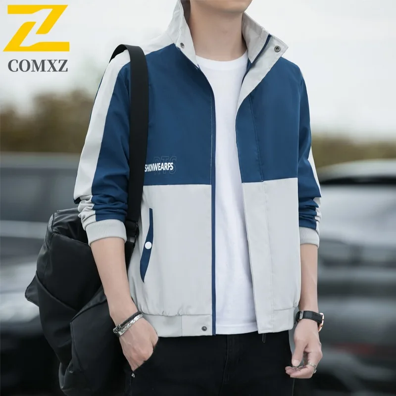 

COMXZ 2025 Men's American Vintage Hooded Jacket Spring Autumn Color Block Workwear Casual Trendy Lightweight Coat