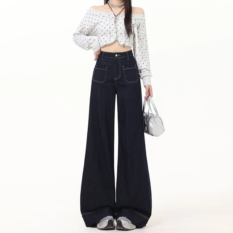 FINEWORDS Vintage Koreanische Verdicken Kaschmir Winter Jeans Frauen Casual Breite Bein Warme Jeans Streetwear Easymatch Hohe Taille Jeans