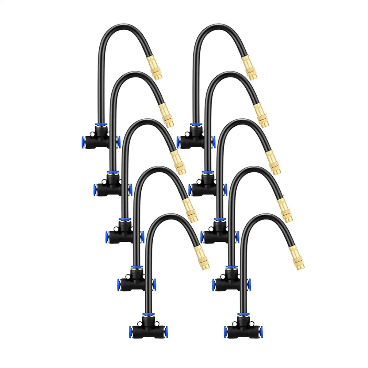 A95G 10 Pcs Brass Misting Nozzles Tee with 8 Inch Built in Hose 360 Degree Rotation Adjustable Water Mister Nozzles