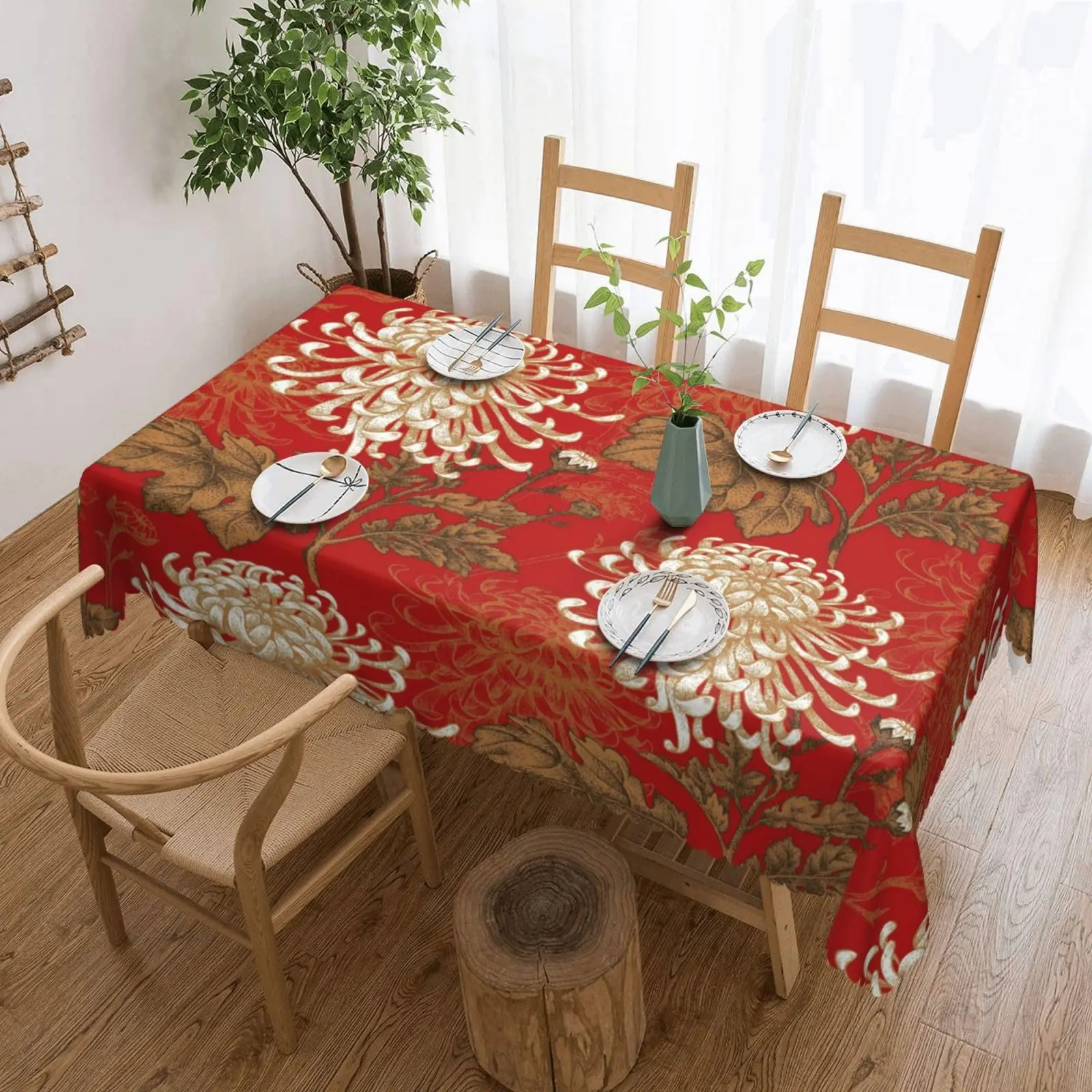 Chrysanthemum Tablecloth  Flower Luxury Delicate Blossom Rectangle Table Cloth Rectangular  Table Cover for Party Kitchen Dining