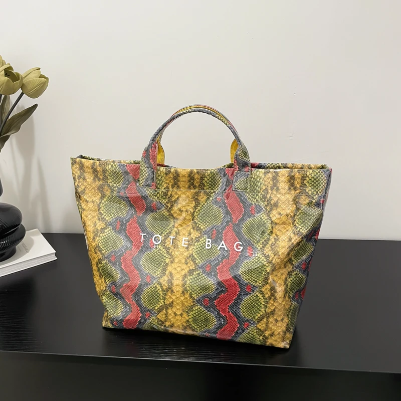 

Женская сумка из искусственной кожи, модная ручная сумка, большая вместительная сумка с верхней ручкой, дорожная сумка со змеиным узором, водонепроницаемая уличная дорожная сумка