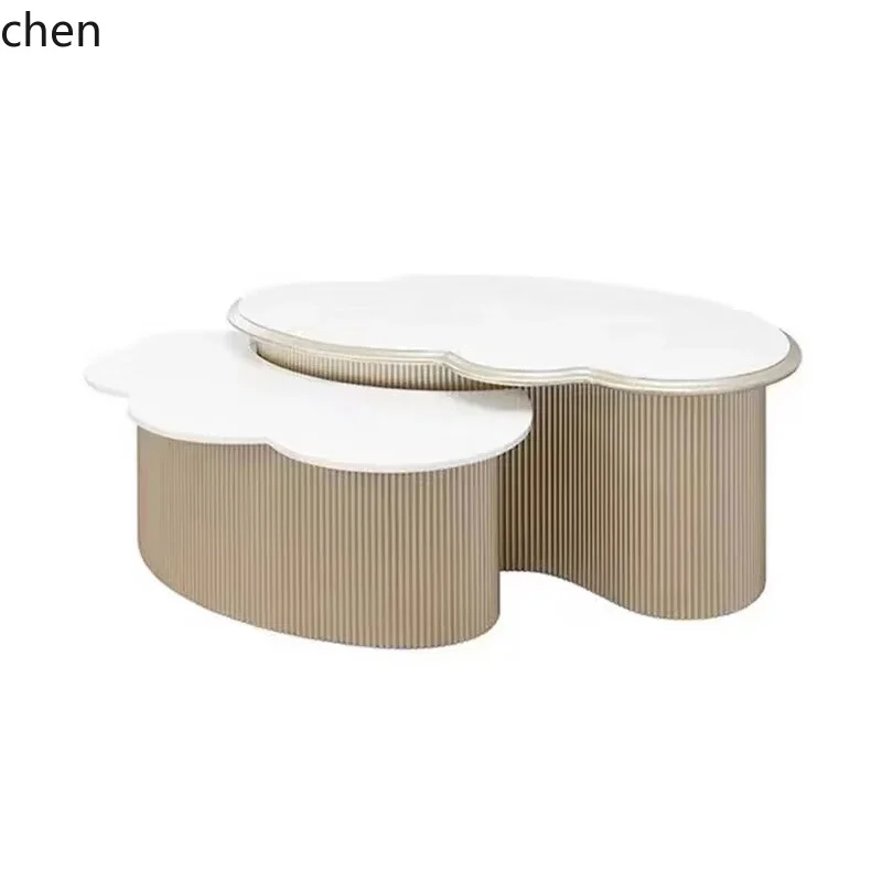 Mesa de centro H5.26 de luxo leve para sala de estar, em madeira maciça, com design nuvem.