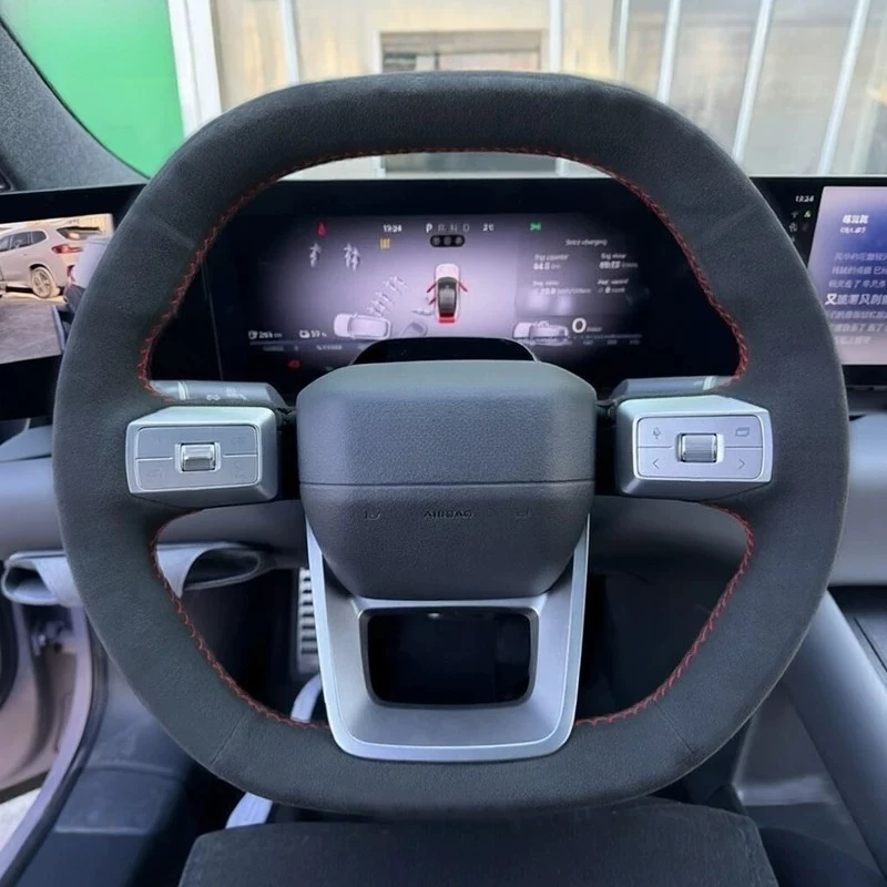 For Audi E5 Sportback 2026 Hand-stitched Durable suede non-slip car Steering Wheel Cover