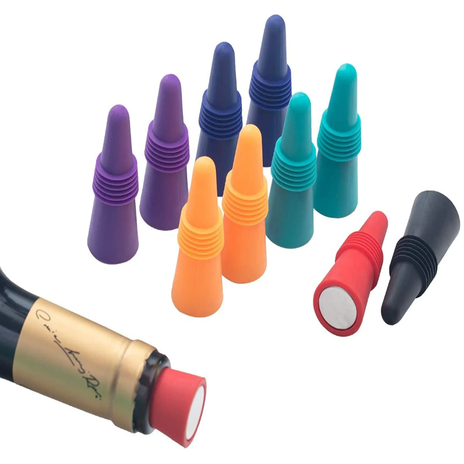 

Silicone corks in various colors (set of 10), reusable wine stoppers and drink stoppers to keep wine fresh