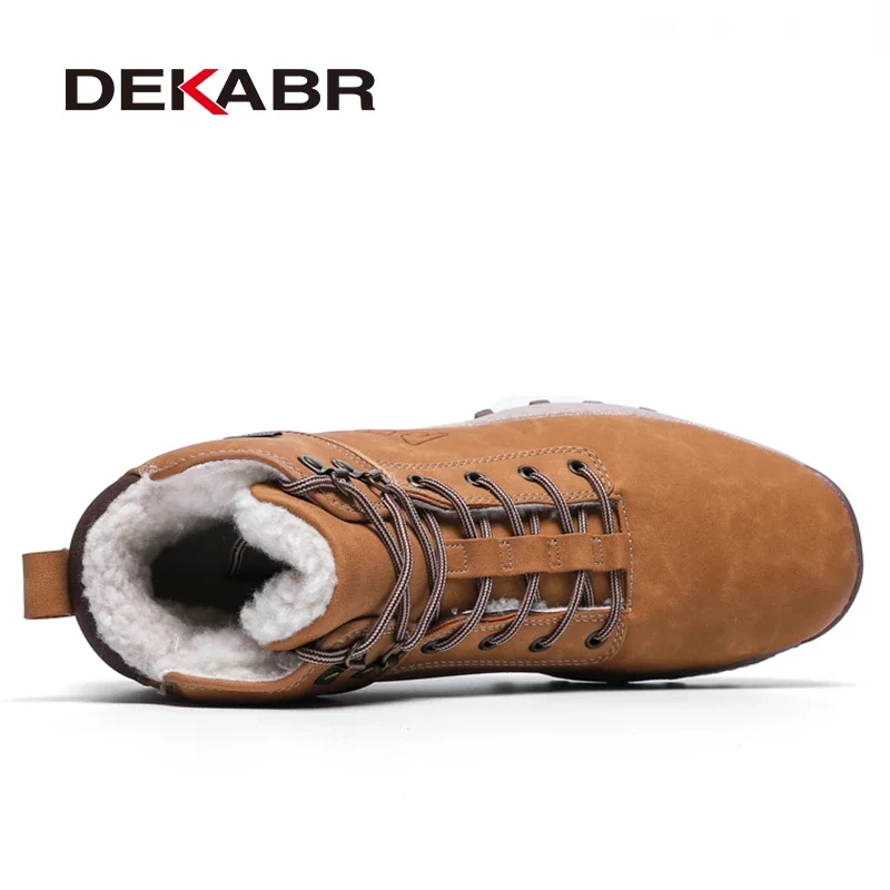 DEKABR Brand Genuine Leather Autumn Winter Warm Fur Classic Snow Boots Male Motorcycle Boots Men Warm Ankle High Top Men\'s Boots