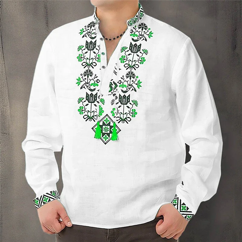 Cardigan button men's shirt casual simple comfortable soft material new floral HD pattern personality cardigan shirt long sleeve