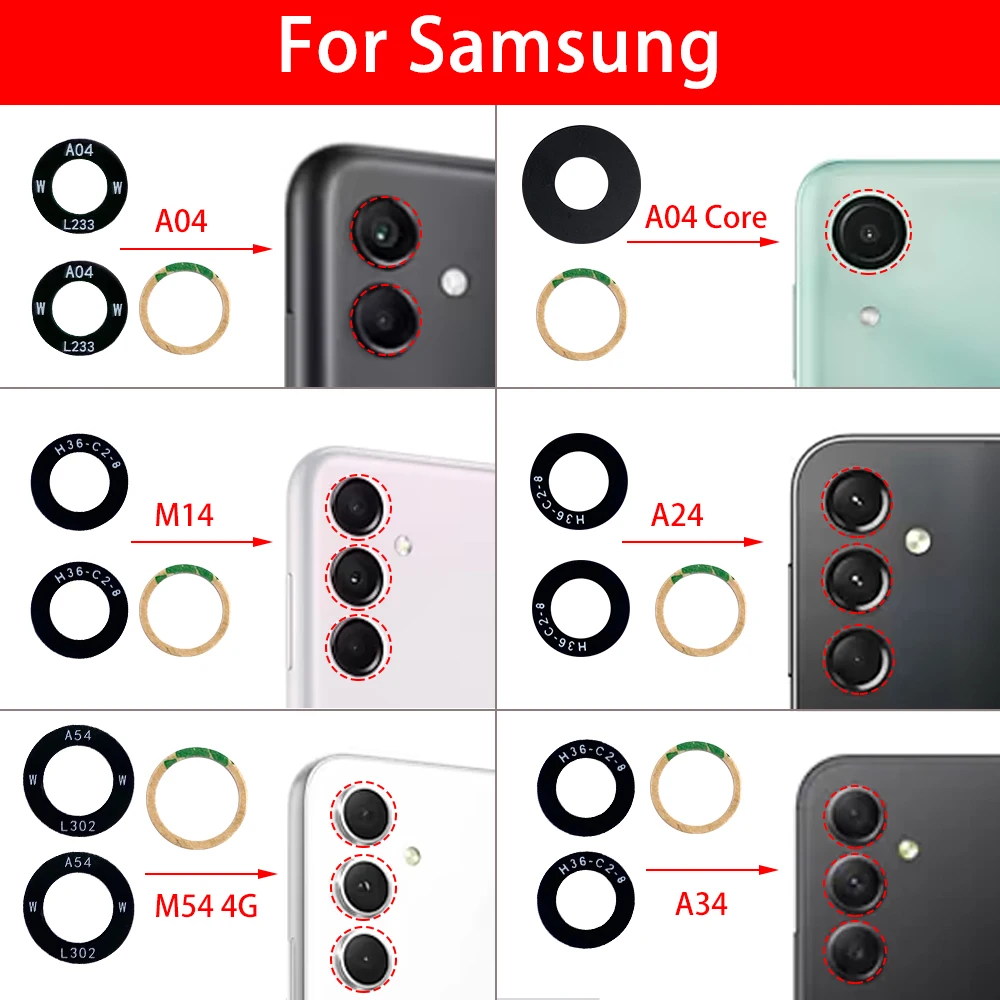 

Rear Back Camera Lens Glass For Samsung A04 Core A04 A04E A04S A14 A24 A34 A54 5G M14 M54 With Adhesive Camera Lens