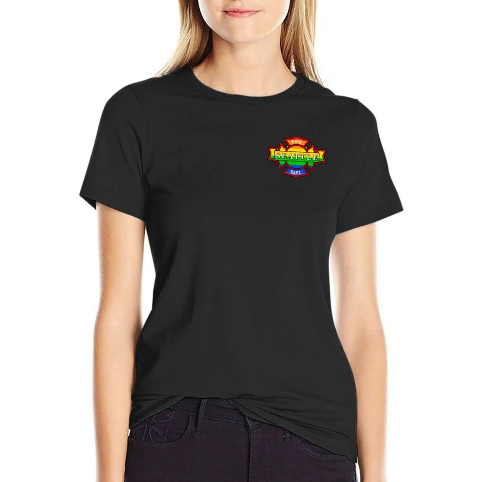 Seattle Fire Rainbow (Small logo) T-Shirt sublime funnys summer tops Female clothing T-shirt Women