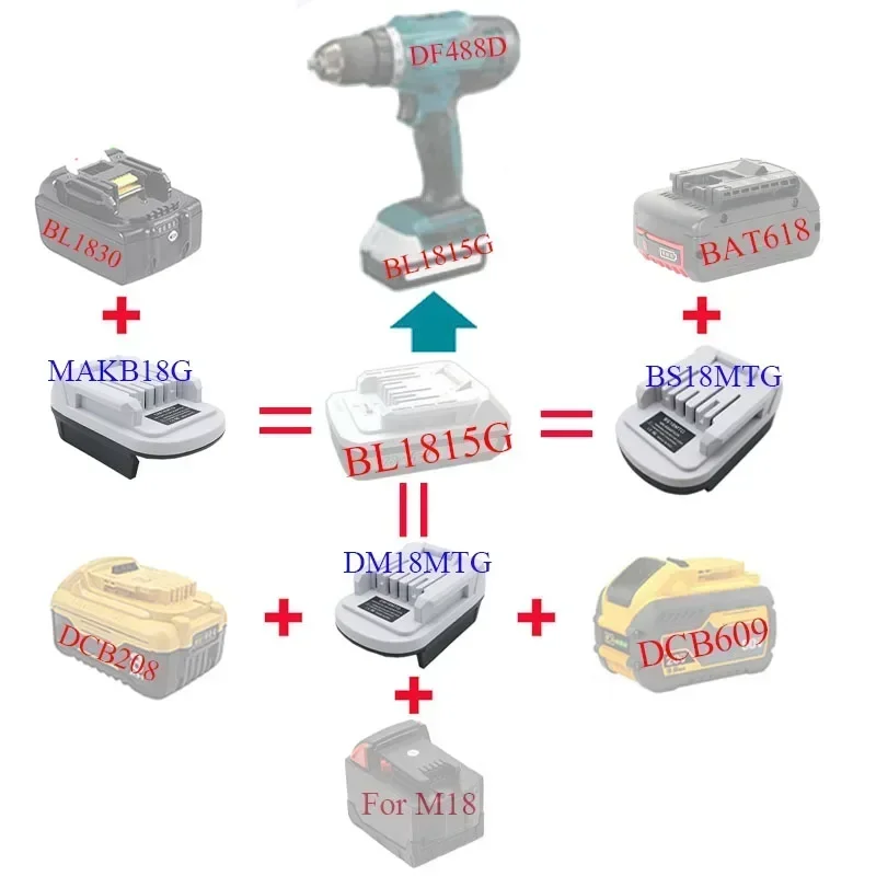 Conversor do adaptador MAKB18G, Makita, DeWalt, Milwaukee, bateria do Li-íon de Bosch, CL183, DF457D, TW202D, ML187, DM18MTG, BS18MTG