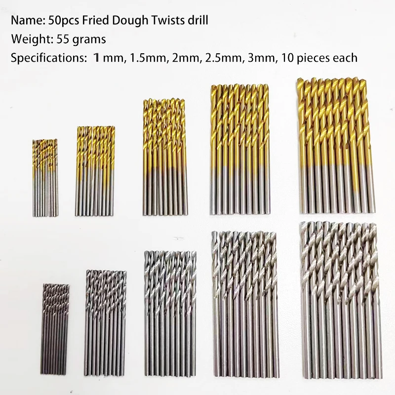 50pcs drill bits for drilling holes, drill bit combination, white diamond, titanium plated