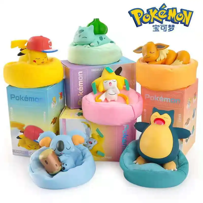 6 Styles Pokemon Genuine Starry Dream Series Pikachu Eevee Jirachi Snorlax Bulbasaur Anime Figure With Plush Base Model Toy Gift