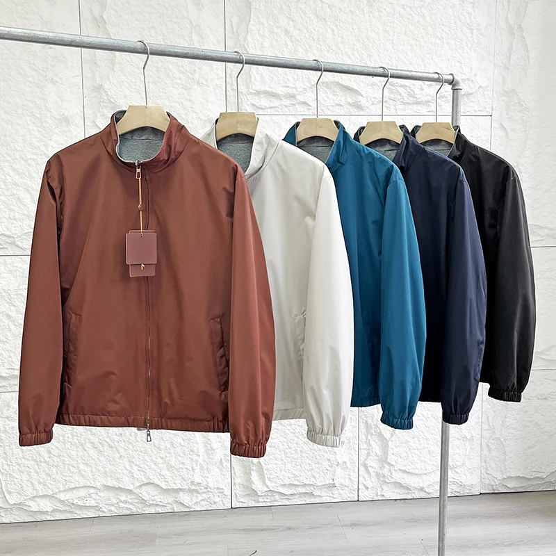 سترة رجالية فاخرة قابلة للارتداء على الوجهين، ياقة عالية، سحاب، تصميم راقي للربيع والخريف، أسلوب حضري عصري، معطف بأكمام طويلة #1