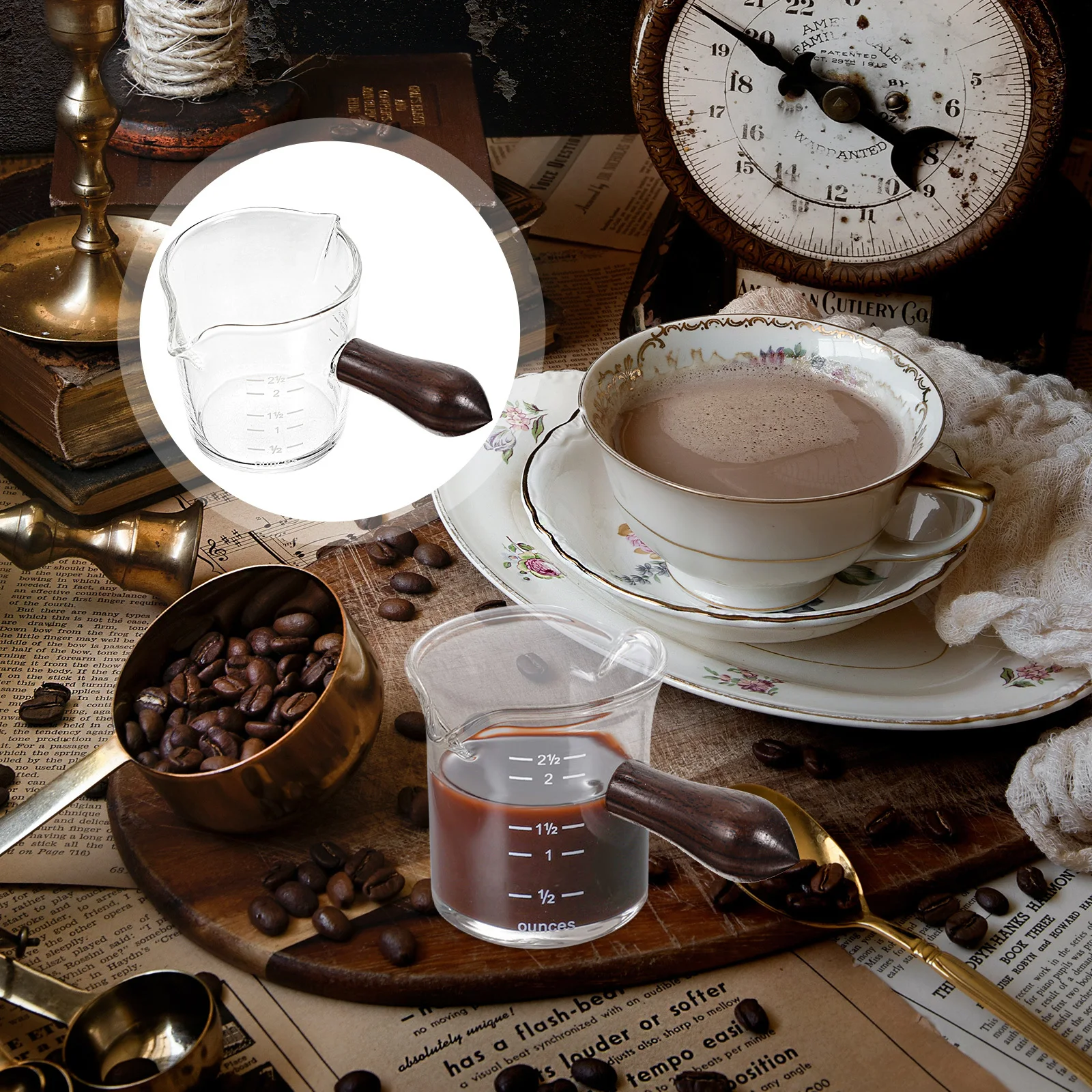 

Double Spout Espresso 300Ml Coffee Milk Pitcher Heat Resistant Glass Measuring Cup For Latte Art Household Use Coffee