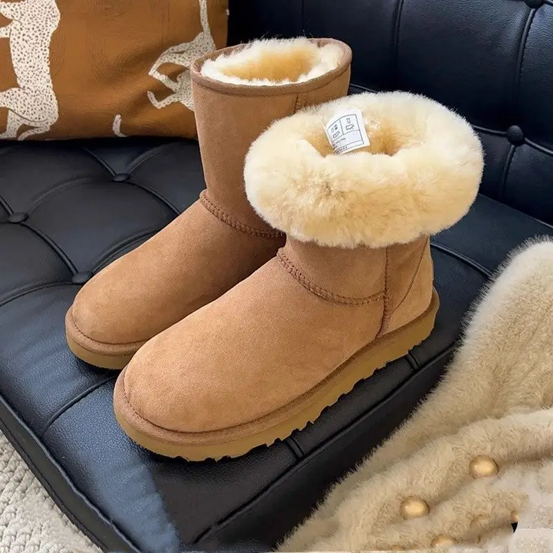 

Новые женские зимние сапоги 2026 года до середины икры с интегрированной меховой подкладкой из овчины, утолщенные, морозостойкие