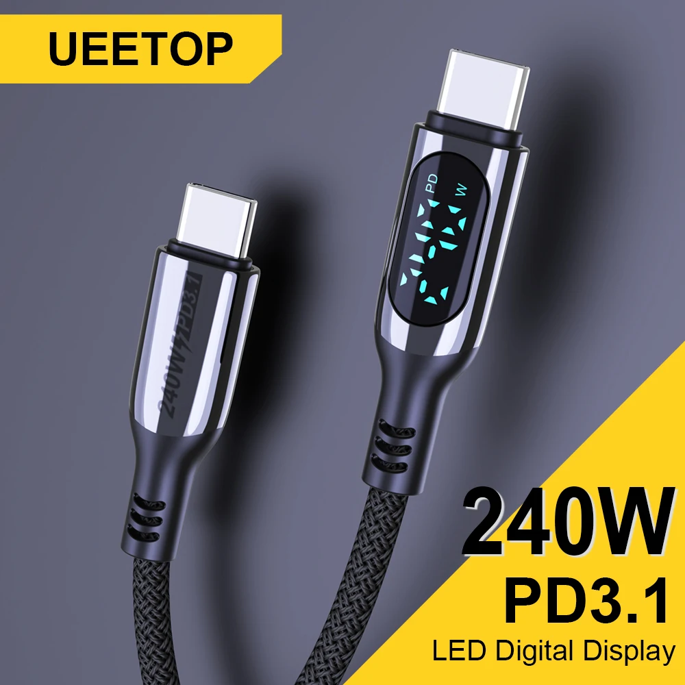 Ueetop 240W USB C to Type C Cable Digital Display 140W 100W PD3.1 Super Fast Charging Cable for iPhone 15 MacBook Samsung Xiaomi