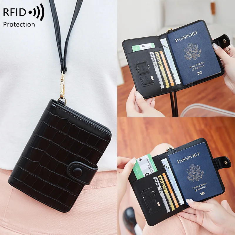 

Crocodile Pattern RFID Blocking PU Leather Women Wallet Multifunction Detachable Long strap Passport Bag Purse for Ladies
