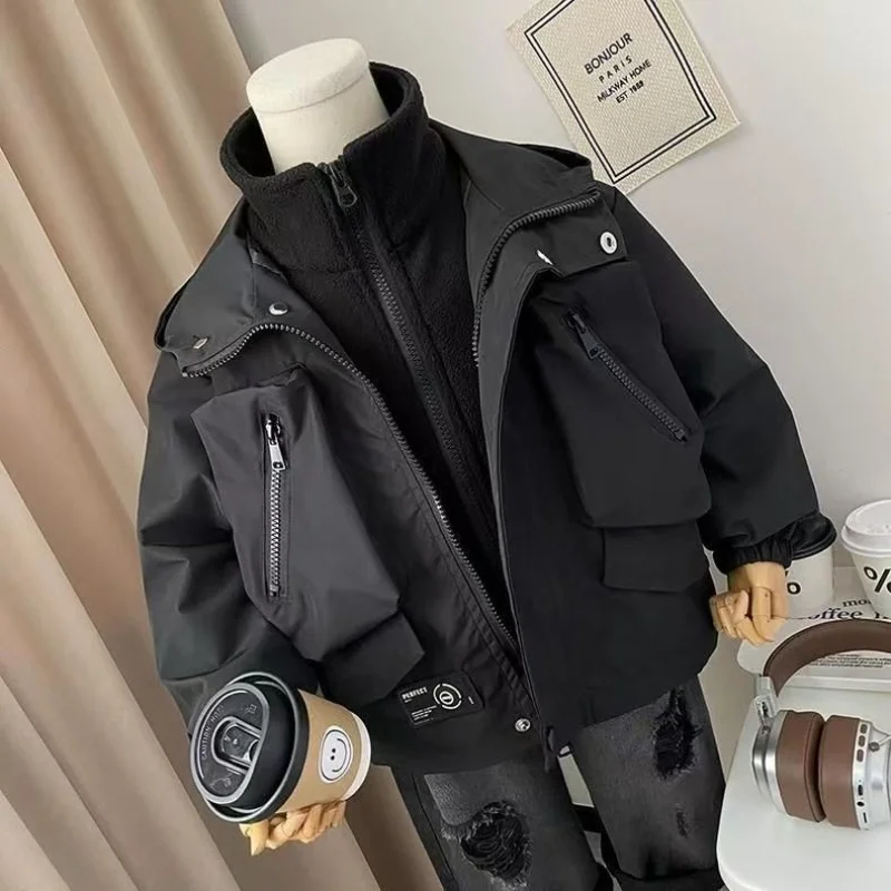 

Boys Hooded Jacket Autumn/Winter 2026 New Children's Lamb Fleece Thickened Stormtrooper Set 2-10 Years
