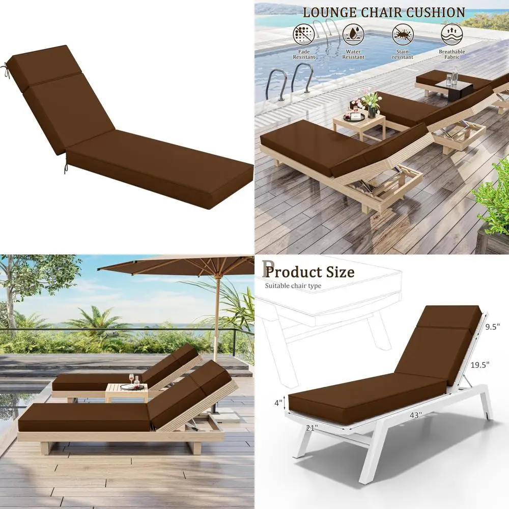 

Outdoor High-Density Foam Chaise Lounge Cushions 72x21x4 Waterproof with Ties for Patio Furniture