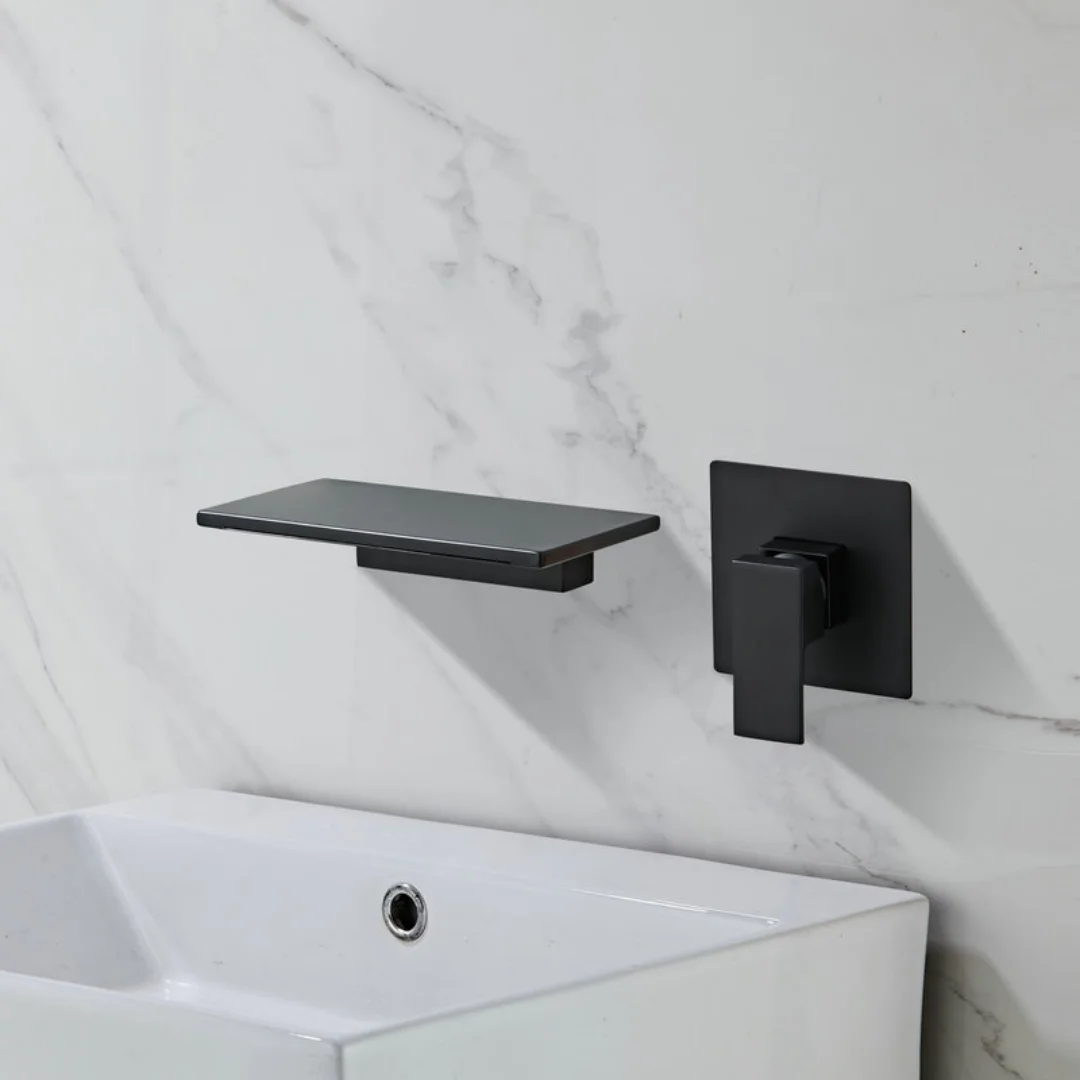 White Widespread Basin faucet Two Hole Bathroom Faucet Black Lavotory faucet Hot & Cold Black Waterfall Faucet In-wall basin Tap