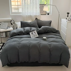 Fashion Dark Gray Duvet Cover Sets Brushed Quilt Covers Single Double Queen Bedding Sets Pillowcase Boys Solid Comforter Cover