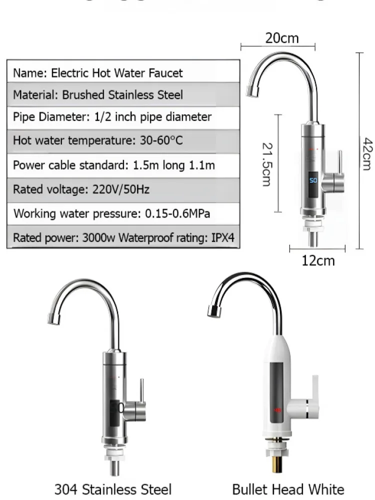 Bathroom Electric Faucet Fast Heating Kitchen Bathroom Shower Tap Water Heater view 6