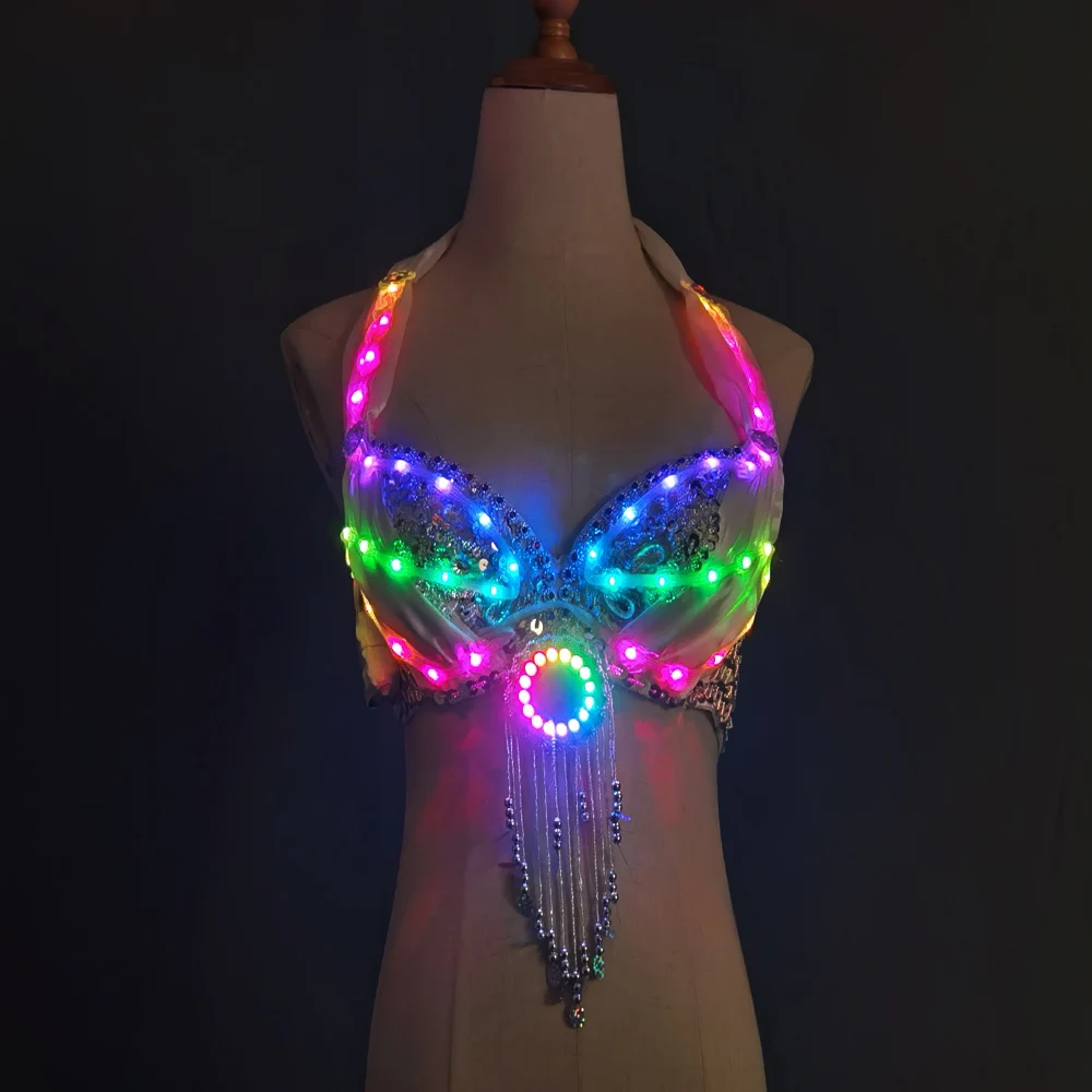 LED lights Bling Bling Mermaid Belly Dance Costume Set Women Belly Dance Bra Skirts Professional Outfit