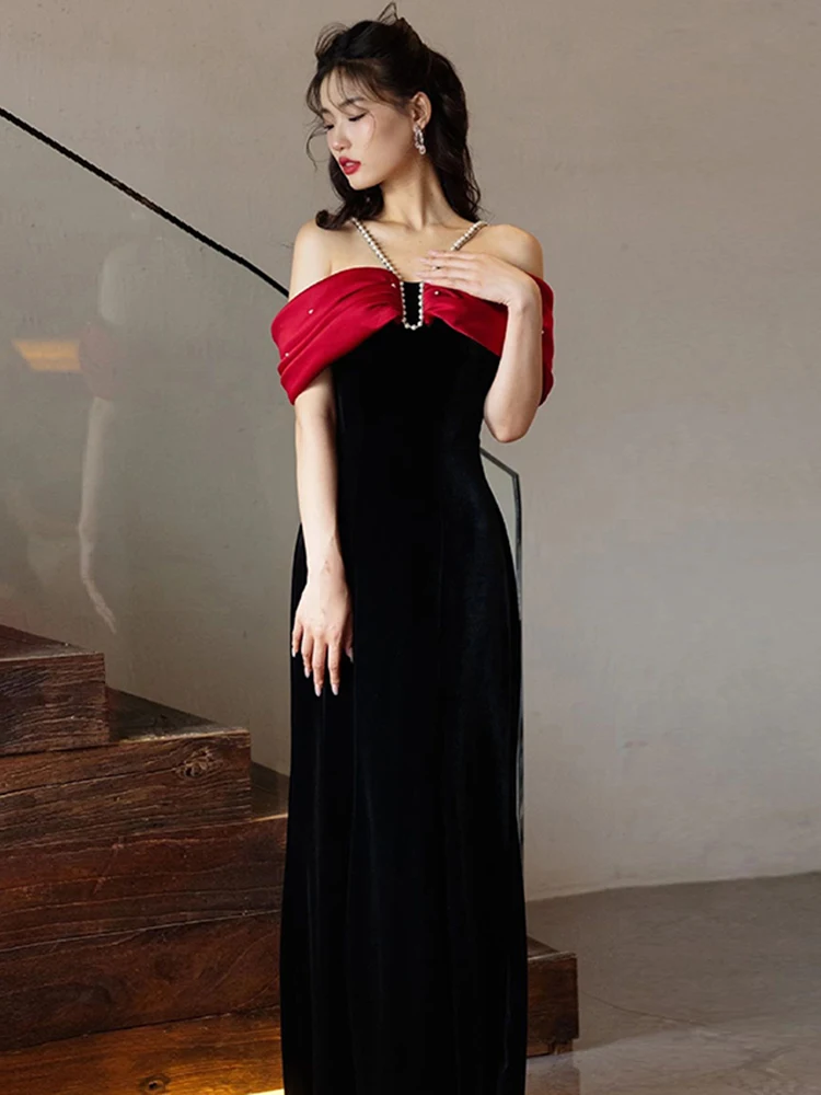 Customized Black Velour Mermaid Evening Dress Halter Slim Simple Fishtail Party Formal Gowns for Women Vestido De Festa