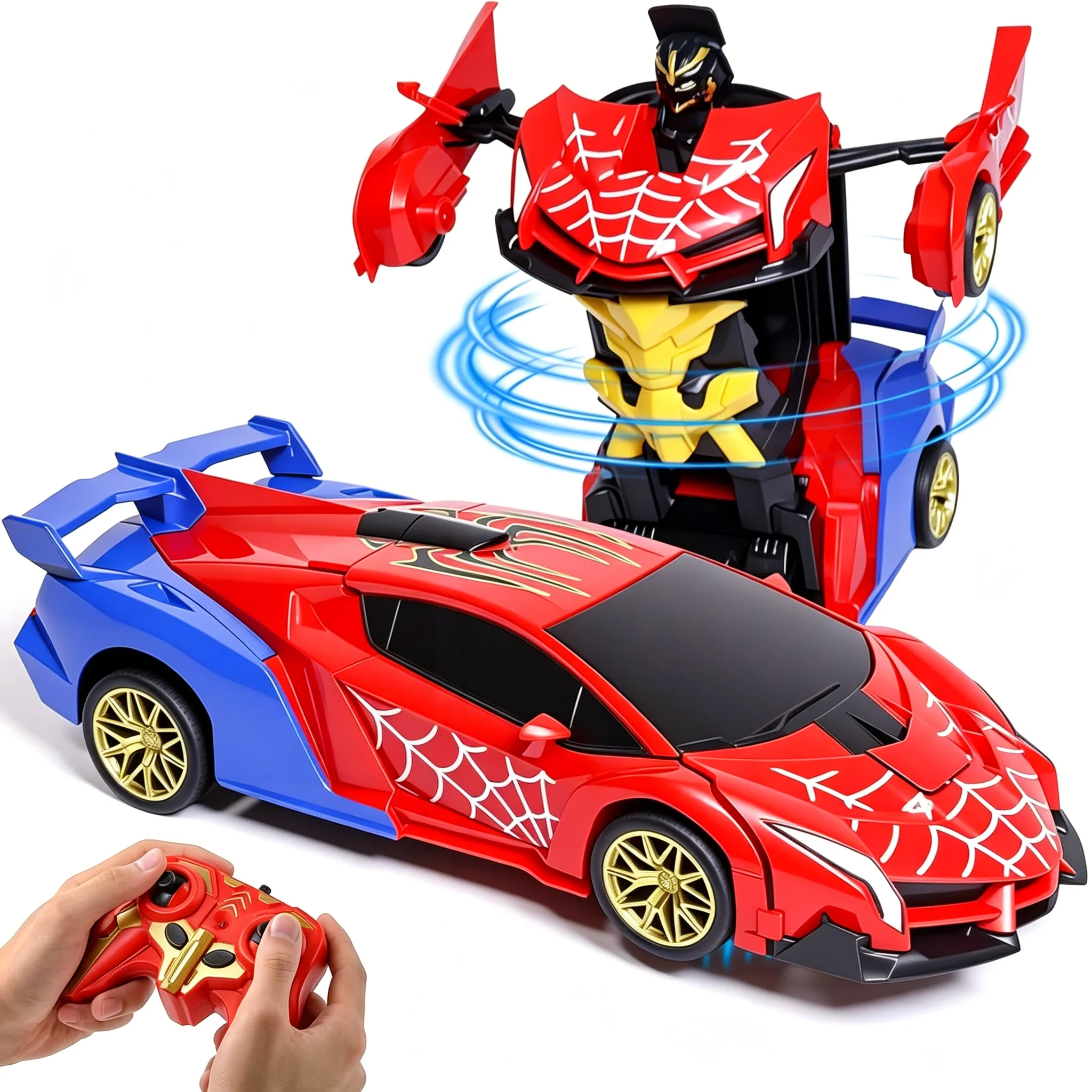 Spider RC Transforming Car 1:18 Scale, 2.4GHz Remote Control Robot Car with LED Lights, 360° Stunt Drift Racing Toy Kids Gift