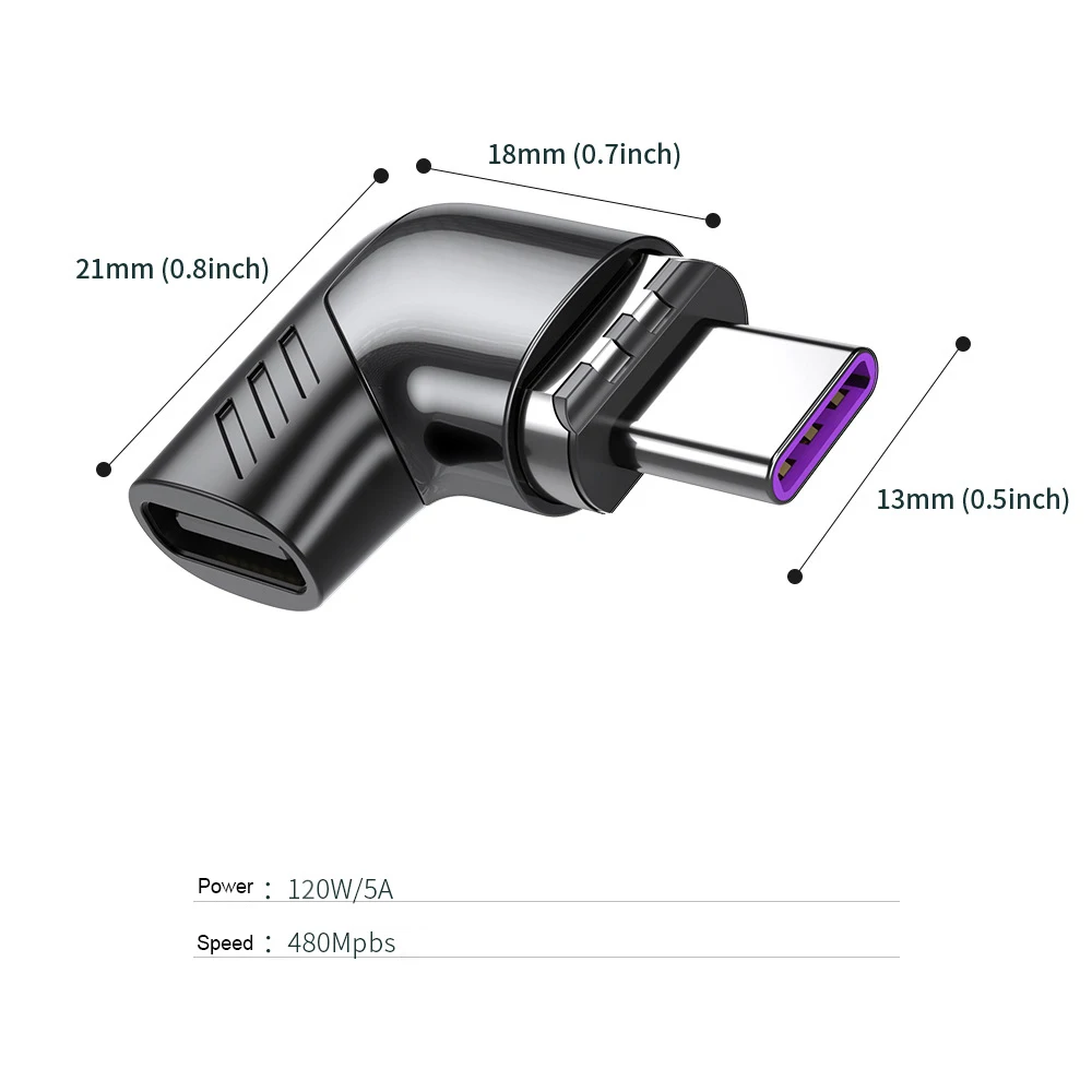 Elbow 120W USB Type C  Magnetic Adapter  90 Degree Fast Charging  Magnetic Converter For Macbook iPad Pro Switch Samsung