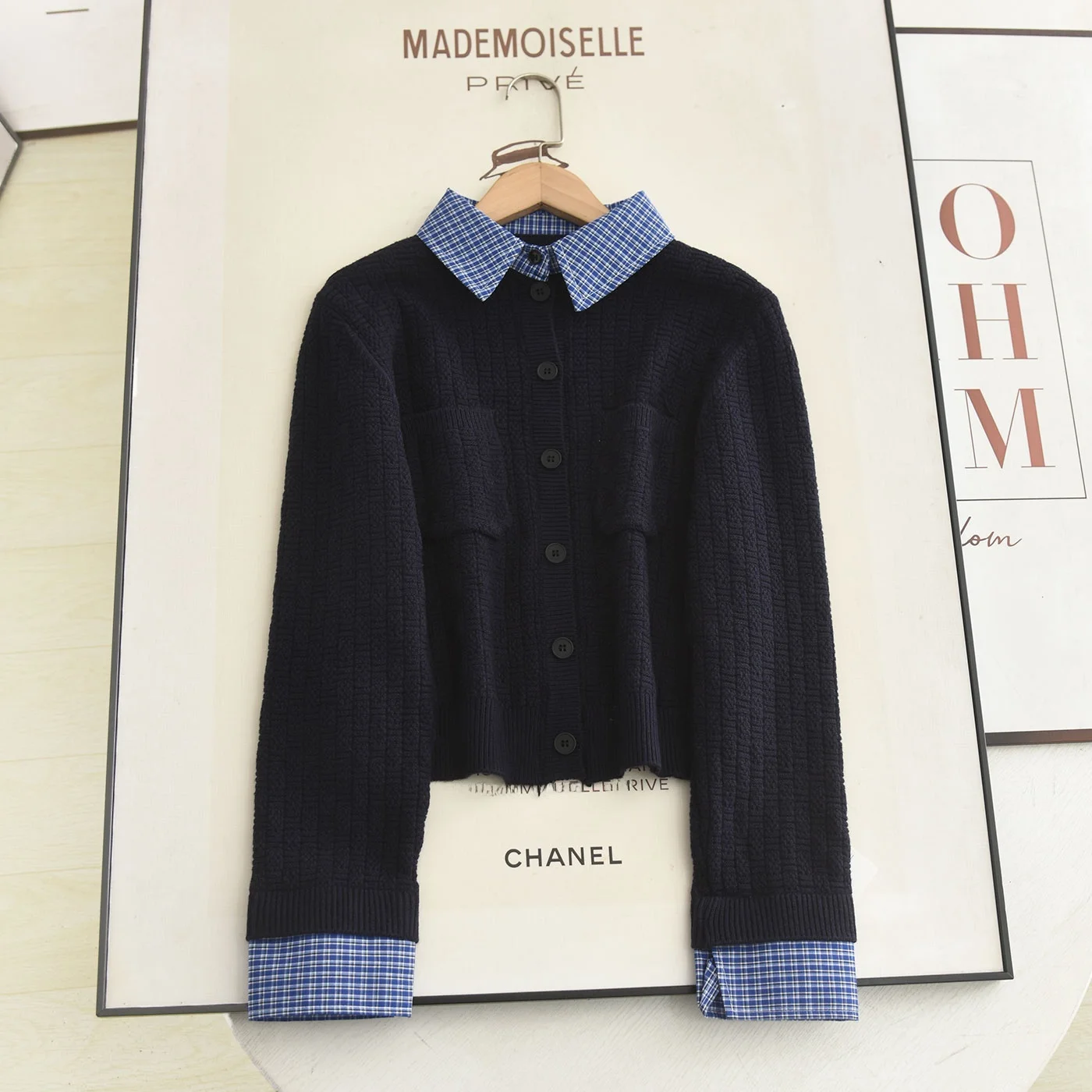 

Academy Sle Color Blo Вязаный свитер Женский длинный открытый кардиган с воротником-стойкой Slim Fit Универсальный темно-синий осенний дизайн