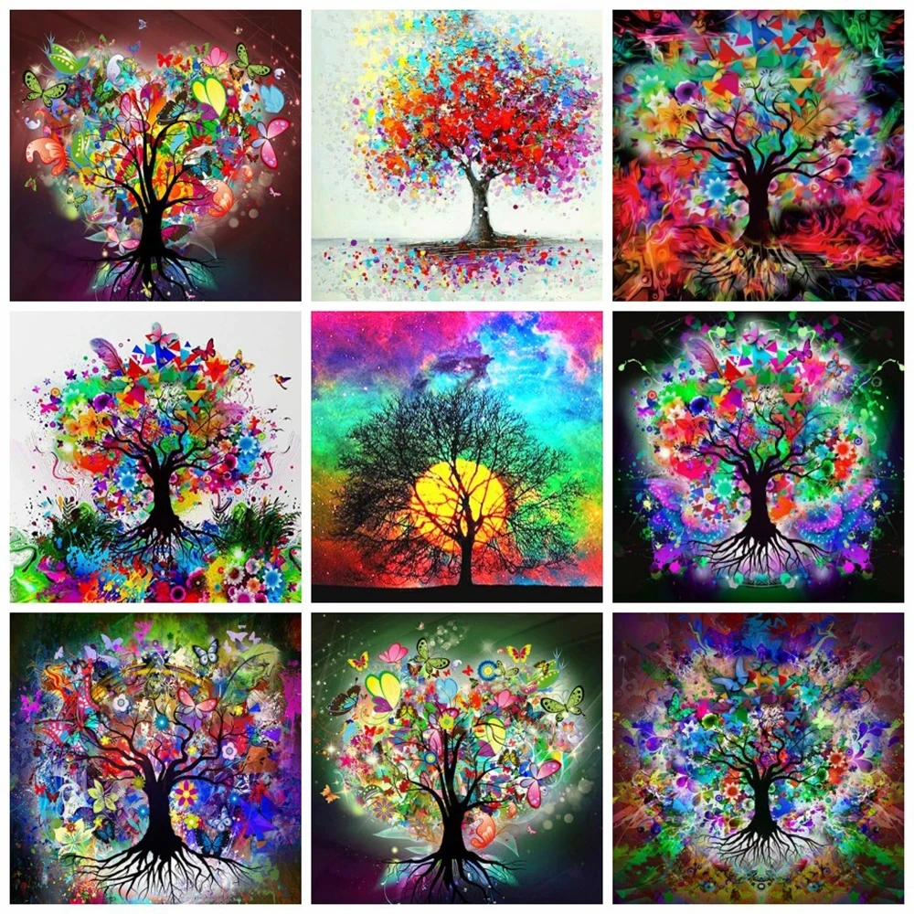 Paesaggio pittura diamante albero della vita albero colorato 5d diamante artificiale acqua diamante mosaico ricamo foto decorazione