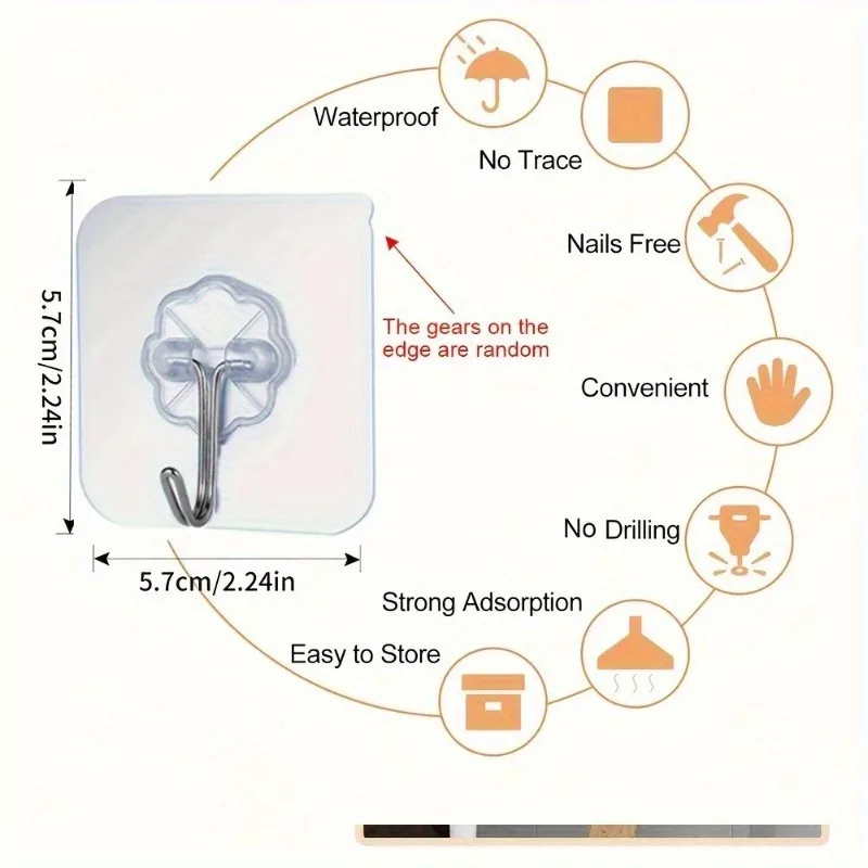 Transparent Scratch-Free Self Adhesive Hooks, Wall Mounted Heavy Duty Hooks for Bathroom Clothes, Living Room Door & Photo Frame view 2