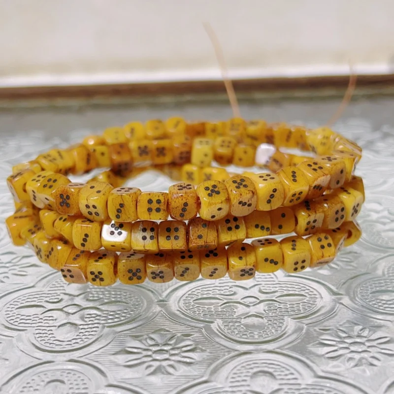 

Square Dice 108 Carved Grain Beads Baixiang Seed Inlaid Vintage Buddha Beads Multi-Circle Sweater Chain