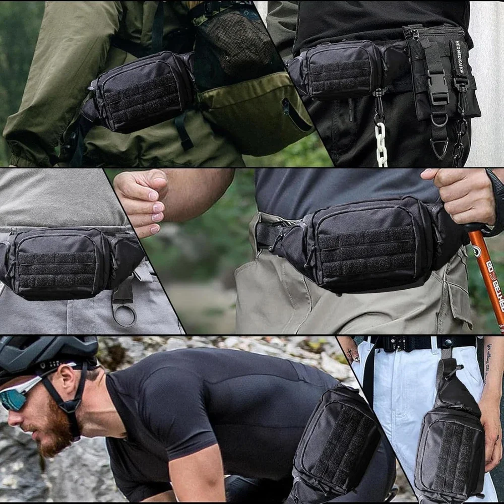 Outdoor Tactical Waist Pack Metal ClipButton Set, Nylon Waist Bag Hiking Hunting Camping Belt Chest Bag with Metal Hook