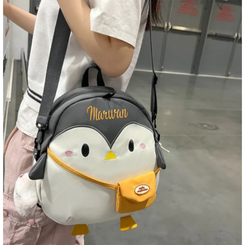 Personalized Children's Backpack 2024 New Cartoon Cute Penguin Backpack Animal Shaped Student Backpack Shoulder Bag