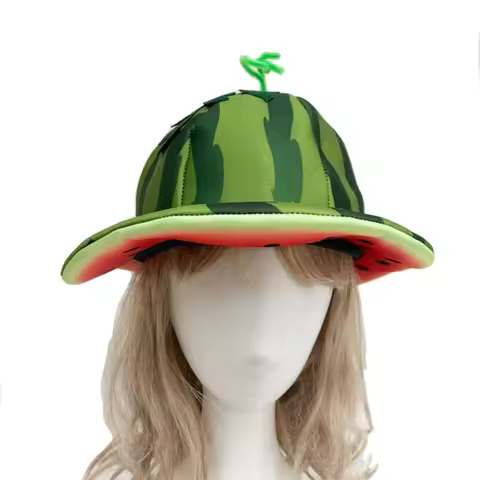 Cartoon Creativity Watermelon Hat Comfortable Cute Wide Brims Sun Hat Unisex Funny Halloween Cap Party Costume Accessories