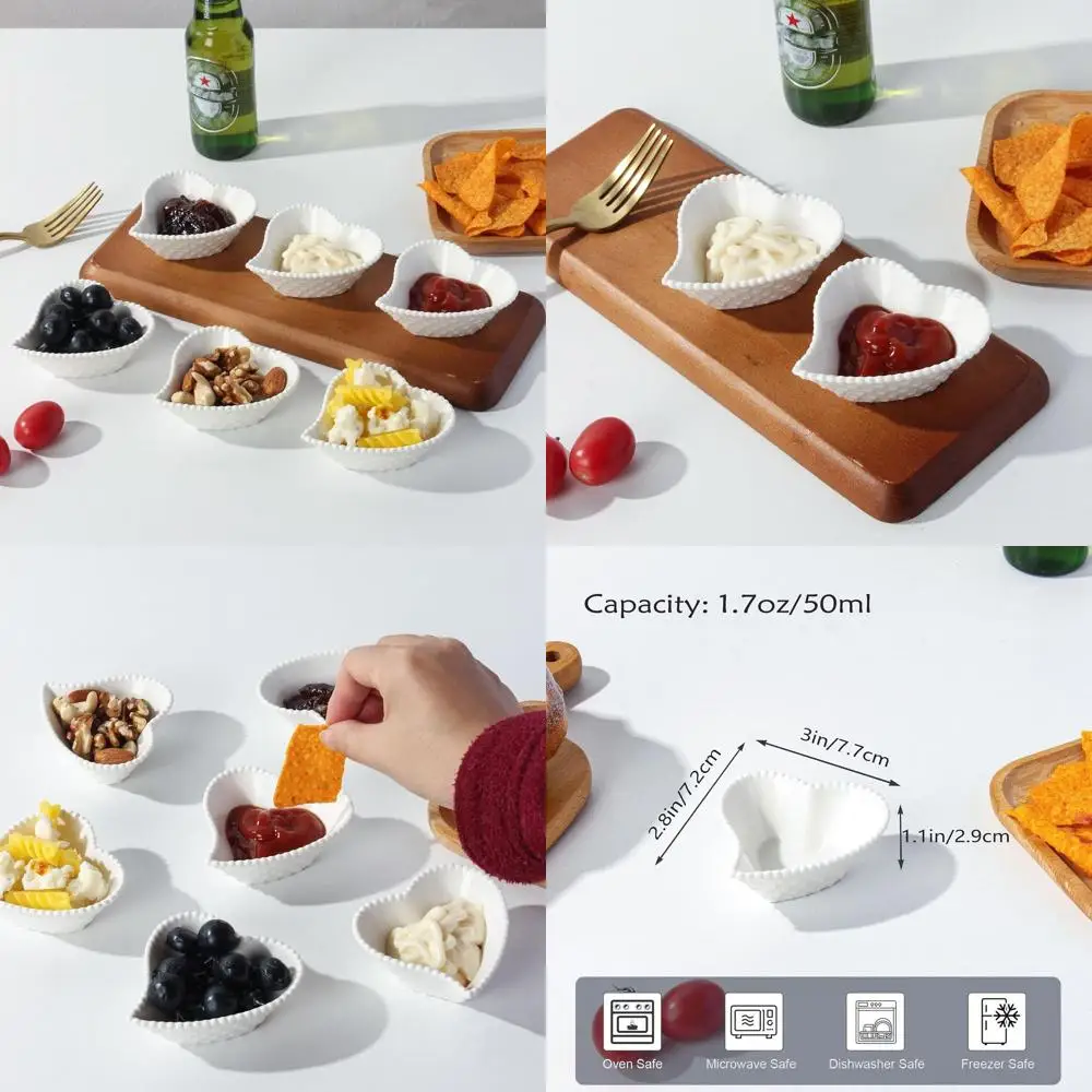 Paquete de 50 Tazones de Salsa de Soya Blancos de 1.7 Oz, Tazones en Forma de Corazón para Salsa de Tomate, Vinagre, Sushi, Barbacoa, Cena, Servidores de Condimentos