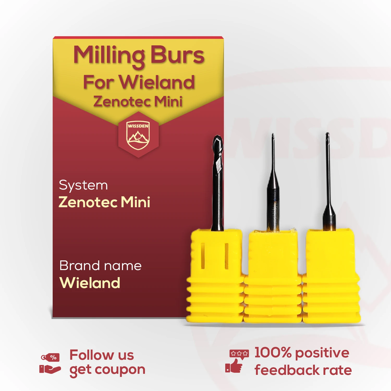 Milling burs For Wieland Zenotec Mini/Zenotec select Milling Machine 2Pcs Use on Zirconia/PMMA/Wax