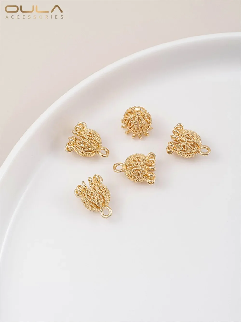 

14K Gold-Color Plated Tassel Flower Hat Lily of The Bell Flower Bracket Diy Ear Accessories Hair Pin Headgear Material