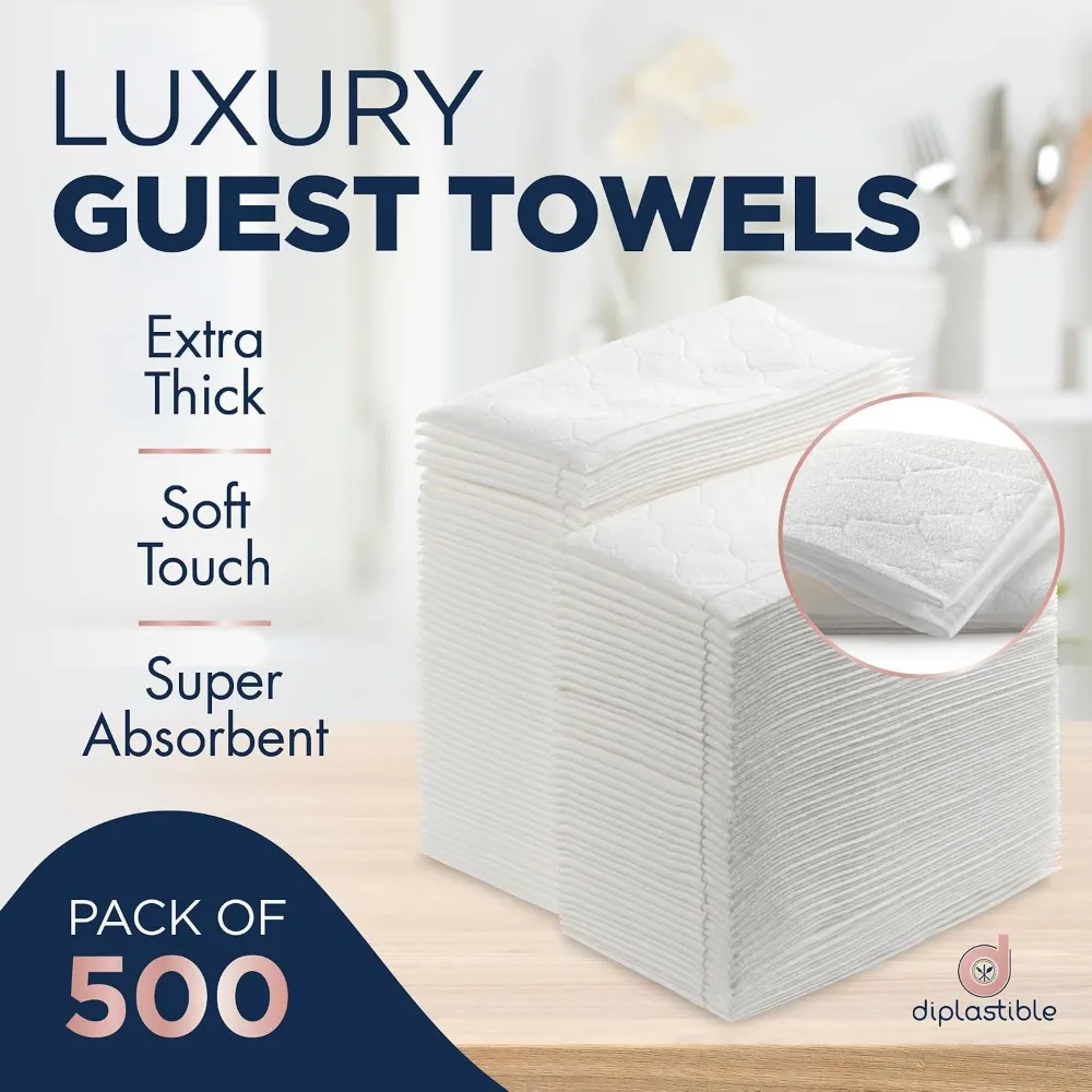Disposable Guest Towels 500 Pack White Napkins Heavy Duty Ultra Absorbent Linen Feel for Bathroom